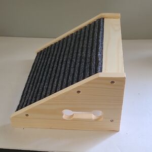 Wooden Cat Scratcher with Gray Carpet